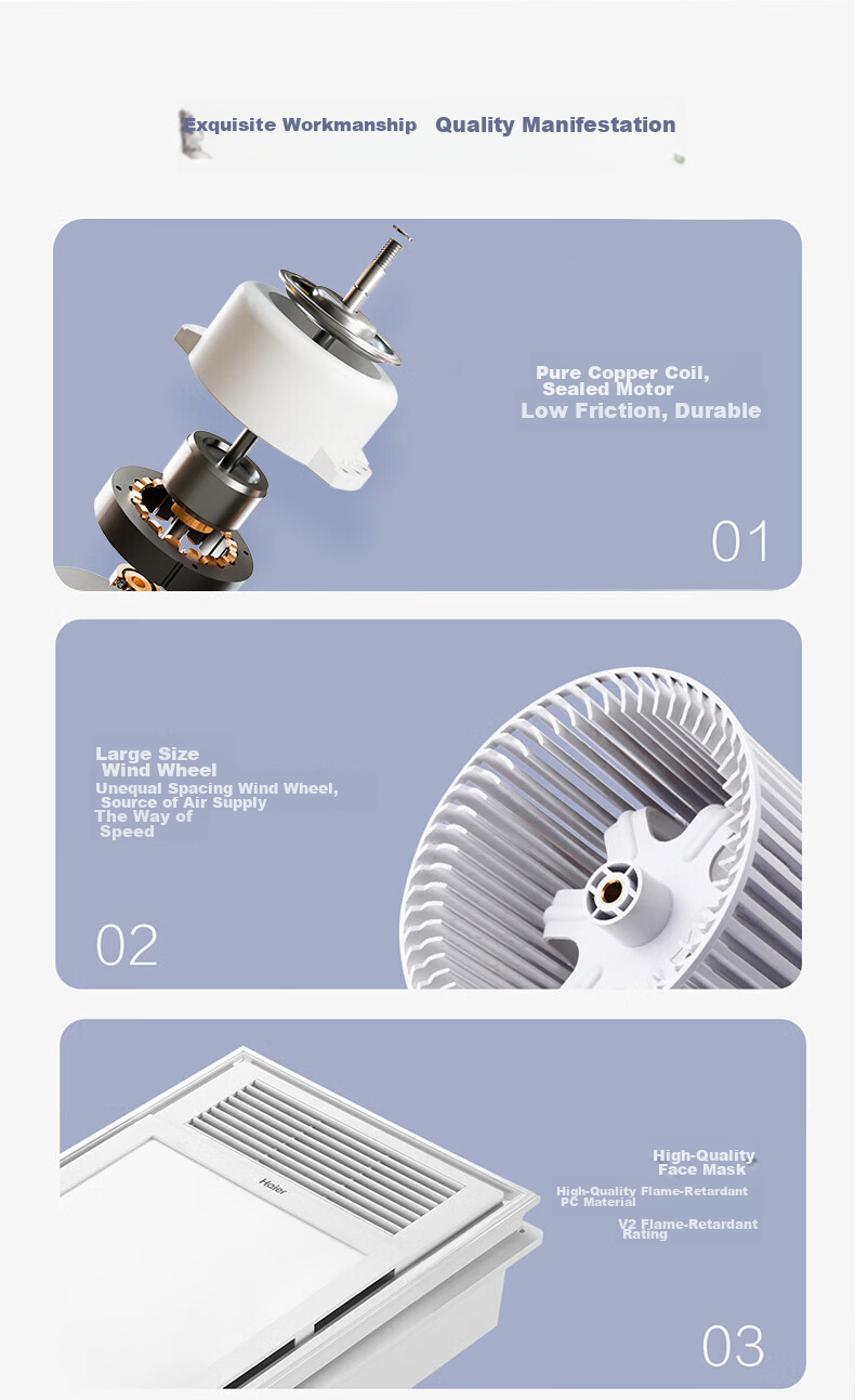 Haier Wind And Heat Bathroom Heater, High-Power Dual-Motor Piano Key Switch, Multifunctional Bathroom Heater Light, Bathroom Warm Air Machine M4X 10
