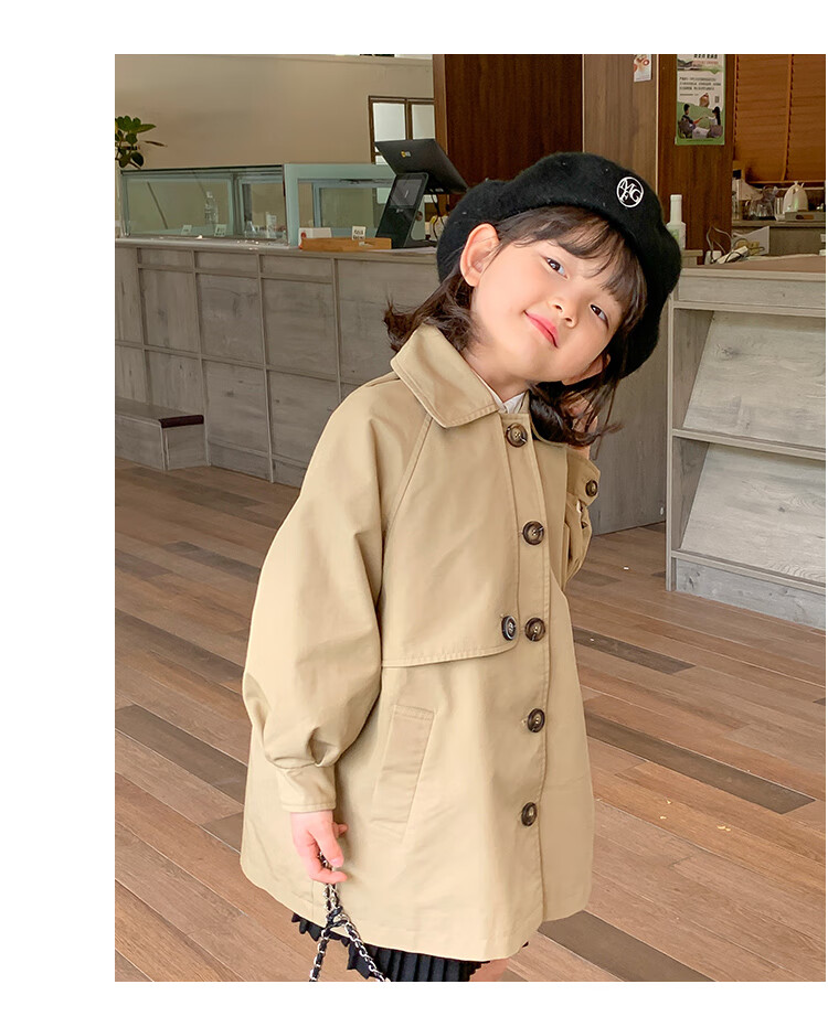 Budinghalu Girls' Jacket, Spring And Autumn Style, Children's Fashionable Versatile Windbreaker, Mid-Length, for Older Children, Casual Korean-Style Top, Trendy 26