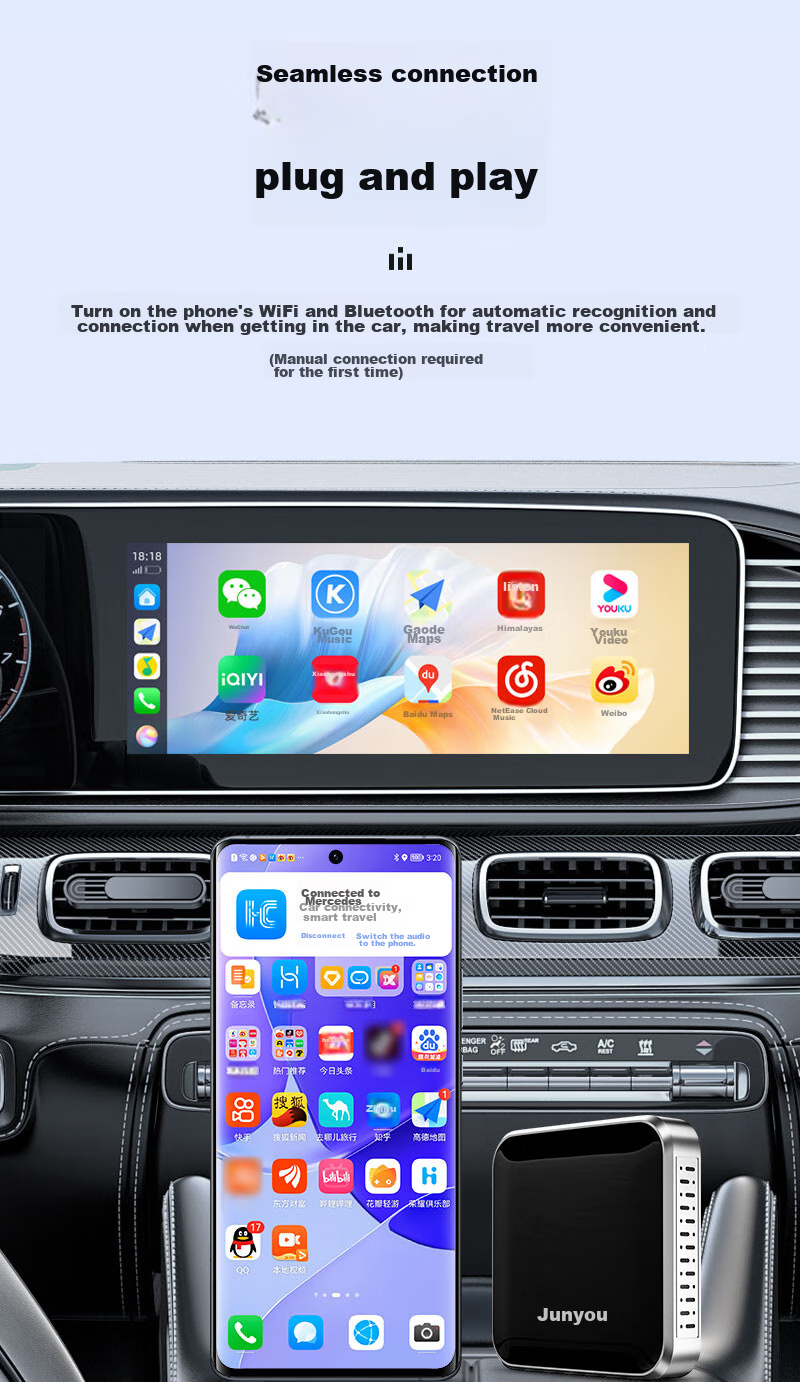 JunYong Compatible Huawei HiCar Support Mercedes Volkswagen Honda Audi CarPlay In-Car Connectivity Box MC3 Pro 13