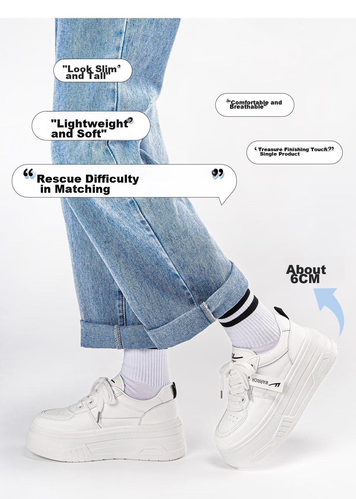 Huili Women's Shoes Spring And Summer Thick-Soled Heightening Sneakers for Female Students, Casual Versatile Breathable Comfortable White Shoes for Women, White Color Size 36 6