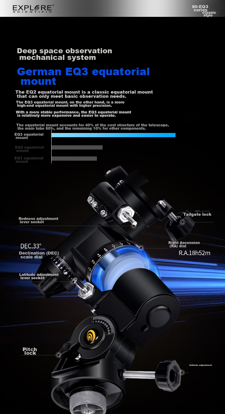 EXPLORE SCIENTIFIC 80EQ3 Astronomy Telescope Large Aperture Professional High-Definition High-Power Stargazing Kids Gift 10