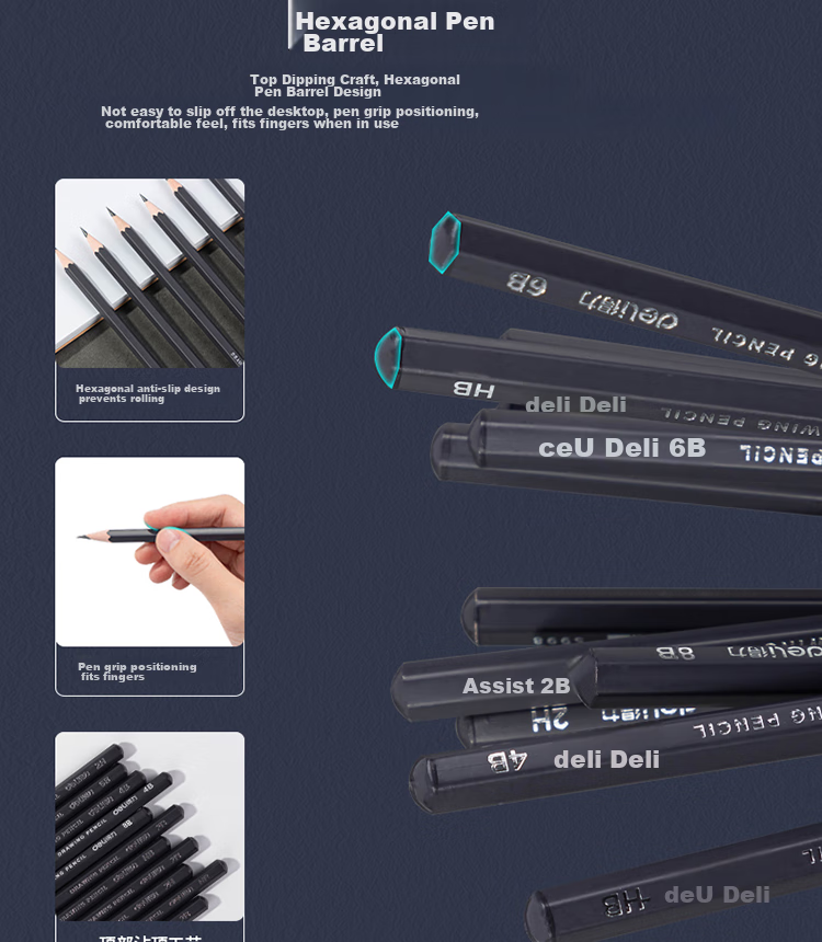 Deli Drawing Pencils, 12 Pieces, 2B Sketching Pencils, Hexagonal Barrel for Students, Black Lead Art Pencils for Sketching And Drafting, Specialized for Beginners, Back-To Stationery 6