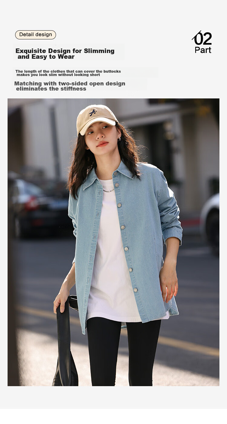 Dme [Light-Colored Denim Shirt] Spring And Autumn Youthful Age-Reducing Artistic Elegant Simple Basic Shirt for Wome 5