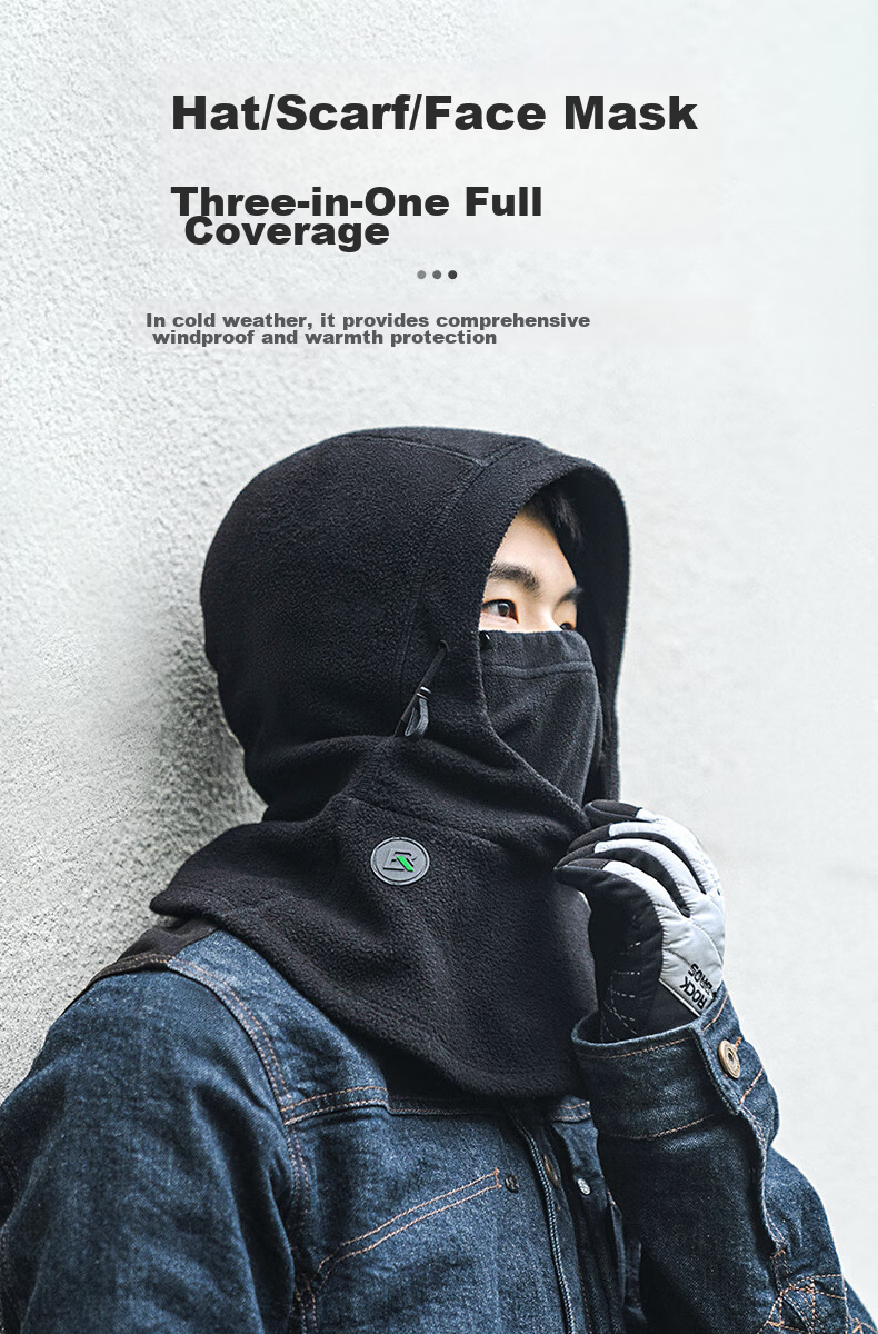 ROCKBROS Warm Face Mask, Cycling Balaclava, Bicycle And Electric Bike Outdoor Fleece Windproof Neck Gaiter, Winter Season, Black 7