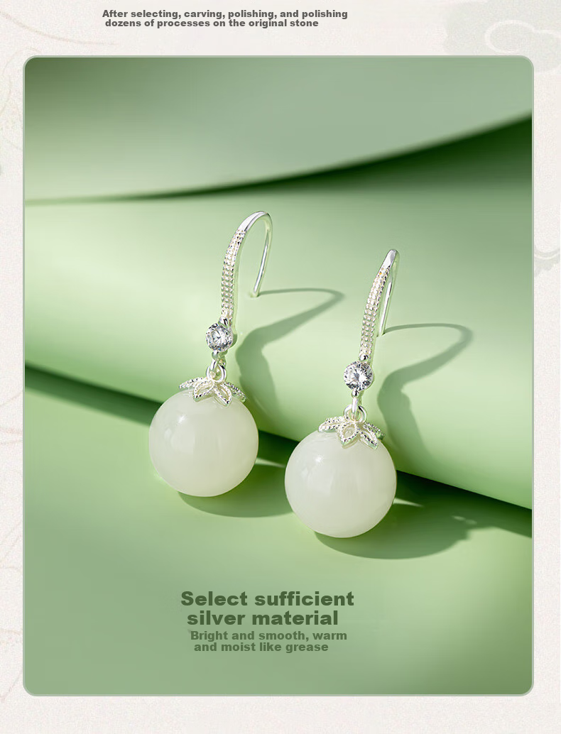 Qlady Sterling Silver Hetian Jade Earrings for Women, Elegant And High-End, New 2025 Jade Stone Earrings And Studs, Mother's Birthday Gift 6