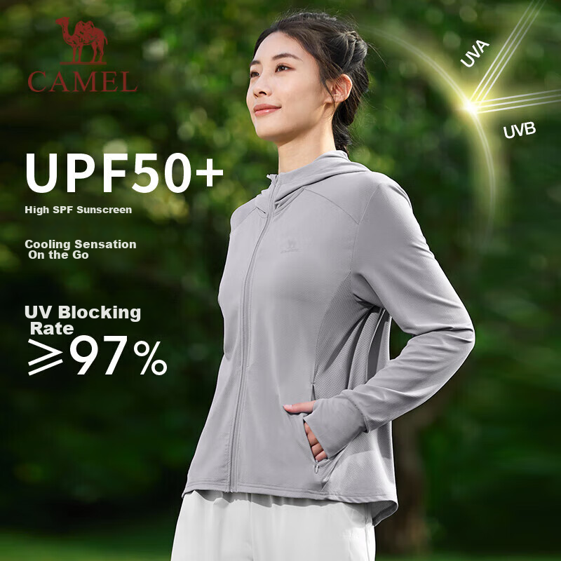 CAMEL Sun Protection Clothing for Men And Women, New Summer Outdoor Sports Wear, Original Yarn Cool-Feeling Sun Protection Loose Hooded Top Thin Jacket