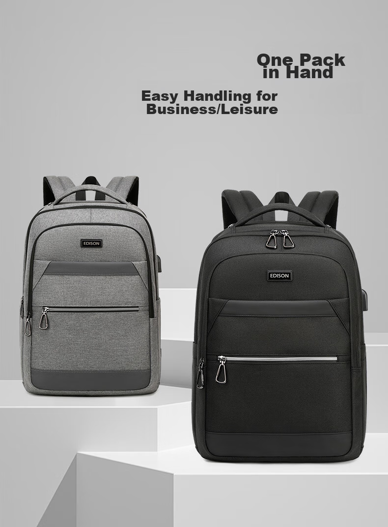Edison Men's Backpack Business Travel Commute Laptop Bag Water-Resistant Backpack E02-2 Gray 5