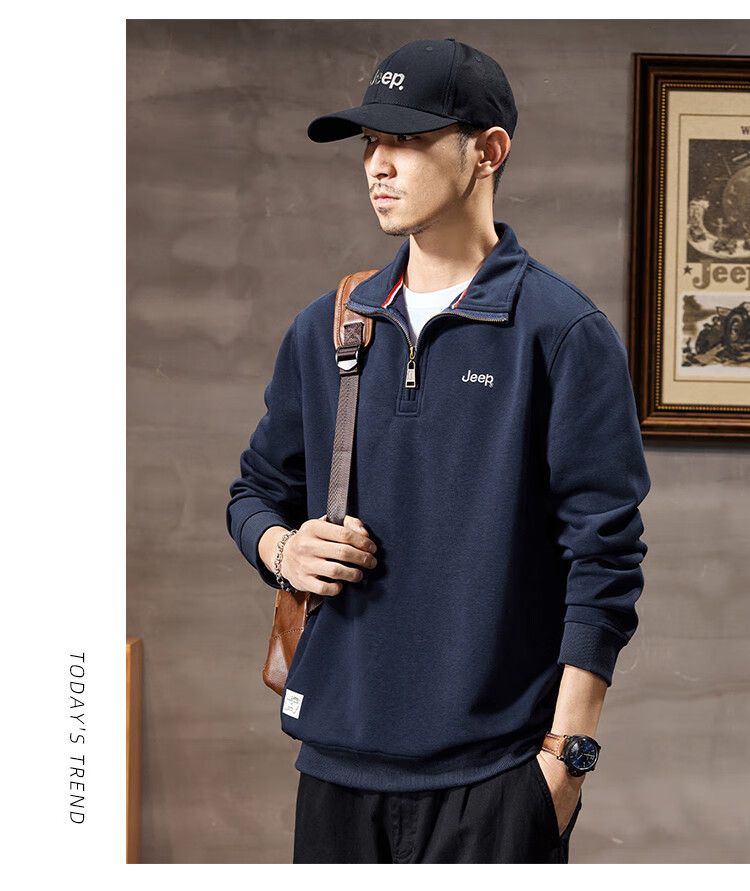 JEEP Spring And Autumn 2026 New Men's Sweatshirt with Lapel Collar, Versatile Casual Jacket, Loose-Fitting Sports Polo Collar Top for Men's Wear 23