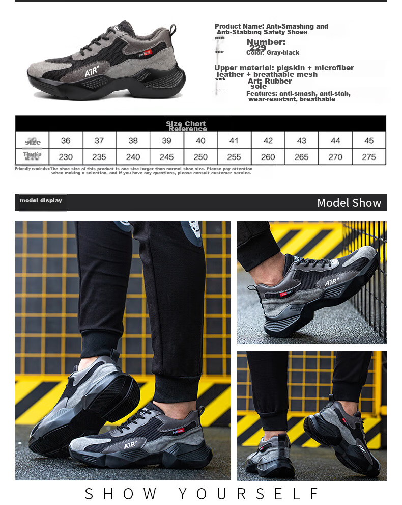 FUCHENG Safety Shoes for Men, Summer Breathable Lightweight Steel Toe Anti-Smashing Anti-Puncture Comfortable Wear-Resistant Work Safety Protective Shoes 359 Size 42 8