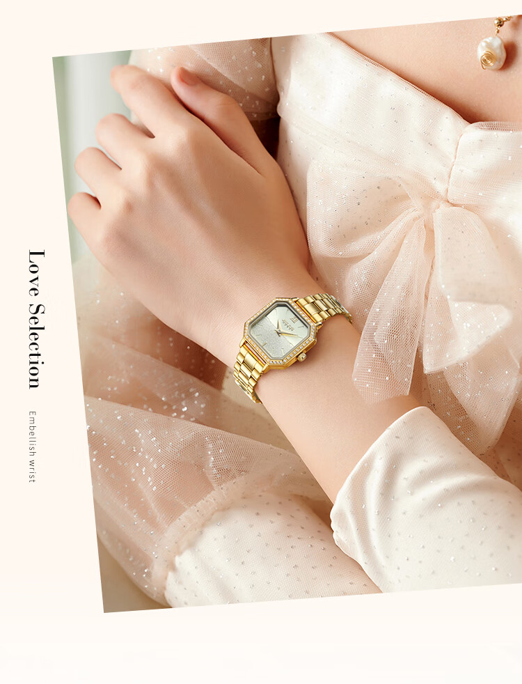 Julius Women's Watch with Oil-Filled Spark Pattern, Versatile Gift for Girlfriend, Suitable for Commuting, Female Students And Ladies, Gold Color JA-1406B 1