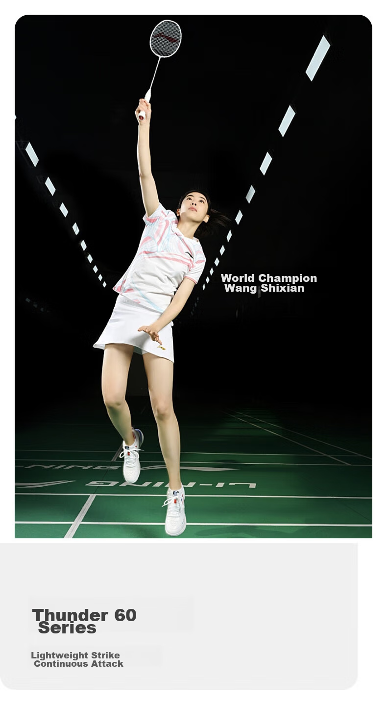 Li-Ning Badminton Racket, Leiting 60 Full Carbon High-End White Racket, Offensive Professional Single Racket, 4U Unstrung Racket 1