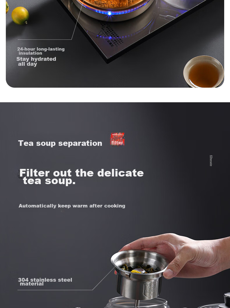 Biooner Fully Automatic Electric Kettle with Water Dispenser, Tea Maker, And Tea Table All-In for Home And Office Use, Integrated Tea Set XT-S07 Silver-Gray Three-Piece Set 1L 13