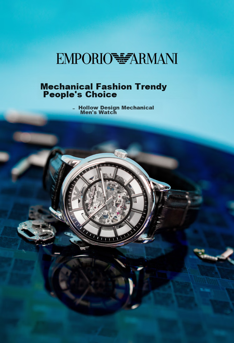 EMPORIO ARMANI Men's Watch, Black Knight Series, Cool Leather Strap, Skeleton Mechanical Watch, Birthday Gift for Men, AR60008 1
