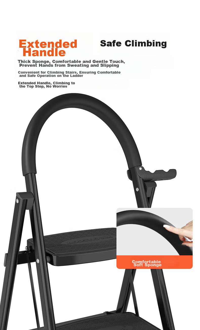 AOPENG Folding Ladder for Home Use, Four Steps Thickened Carbon Steel Wide Tread A-Frame Ladder Engineering Single-Sided Handrail Ladder 1264ST 6