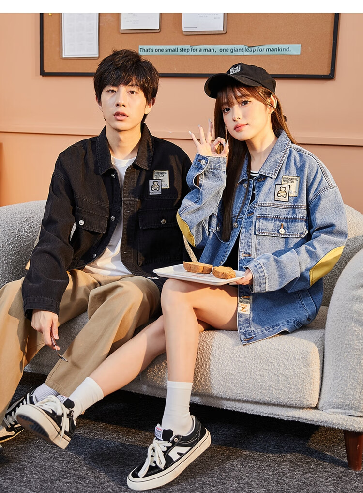 TonLion 2023 Couple's Denim Casual Lapel Jacket, Black (Unisex), Size M 9