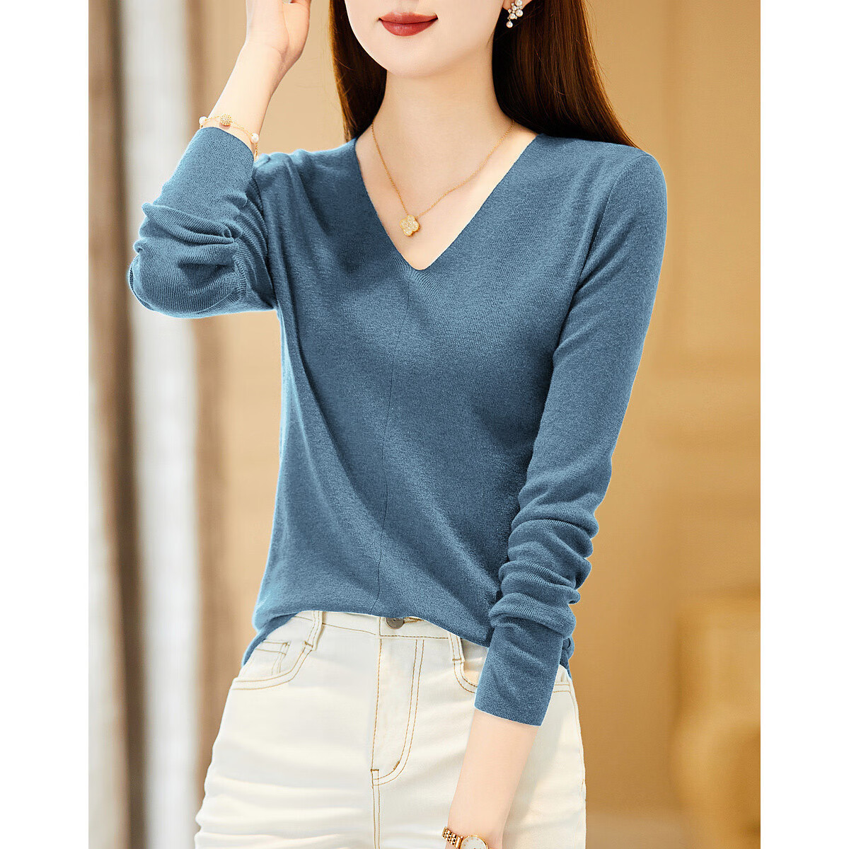 Dme [Capsule Wardrobe Series] Spring And Autumn Paper-Weight V-Neck Sweater, Lazy Loose-Fitting Knit Top for Wome
