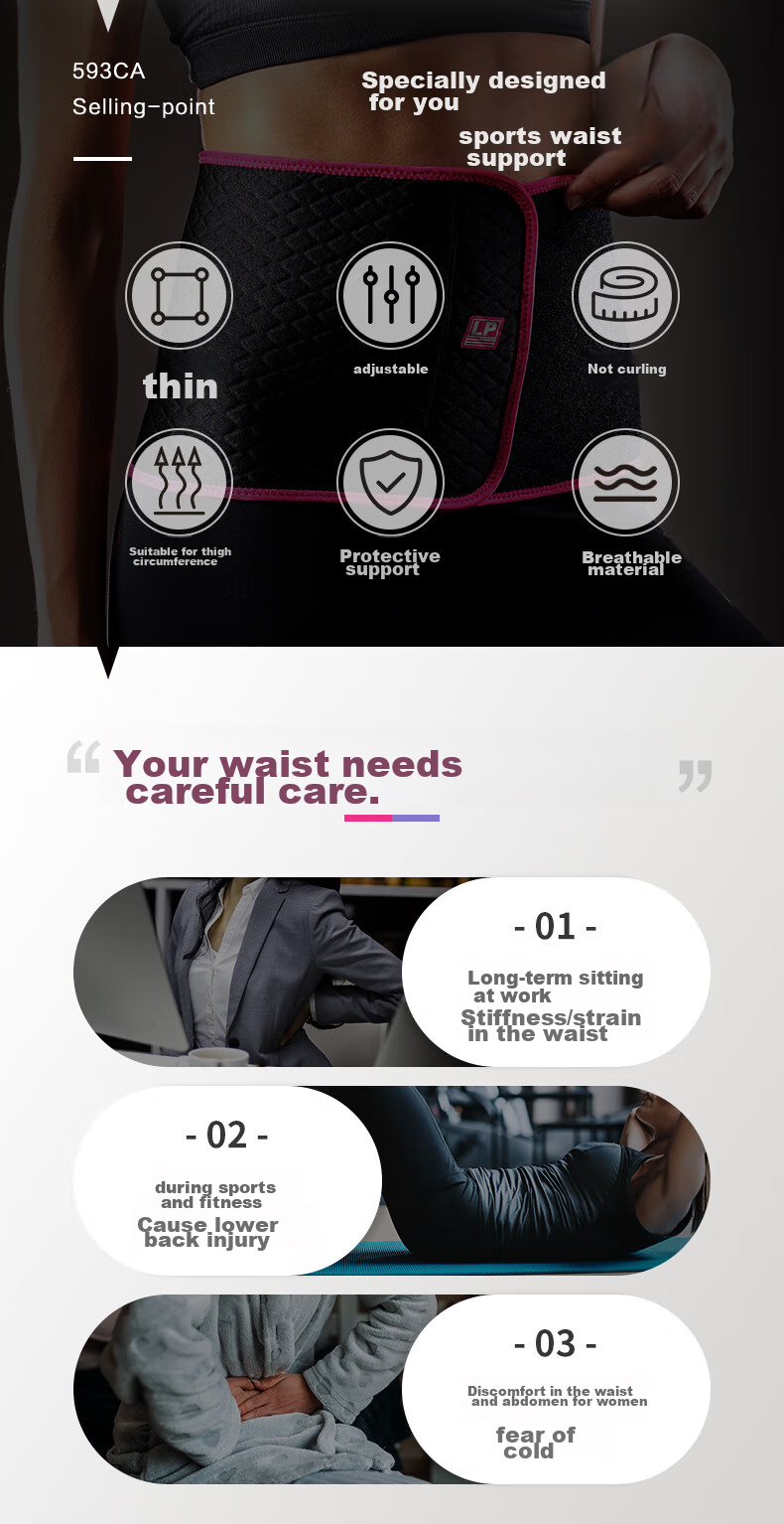 LP 593CA Sports Fitness Waist Support Belt for Women, Abdominal Compression Waistband for Running Yoga Dance, Black Purple 2