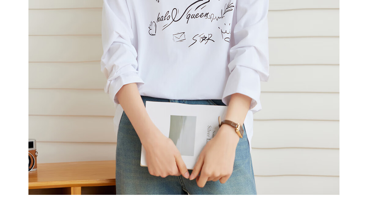 Halo Queen Long-Sleeve T-Shirt for Women, Spring And Autumn Round Neck Letter Print Casual Loose Comfortable Base Shirt Top New Product H143T2011 3