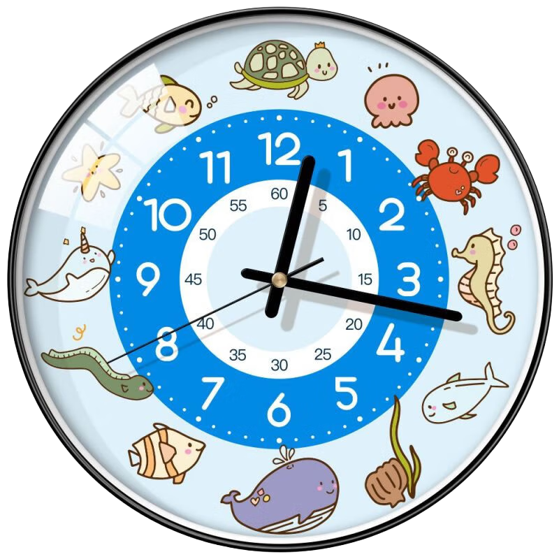 BBA Wall Clock Creative Cartoon Timepiece for Home Living Room Children's Room Bedroom Wall-Mounted Clock, Underwater World 30cm