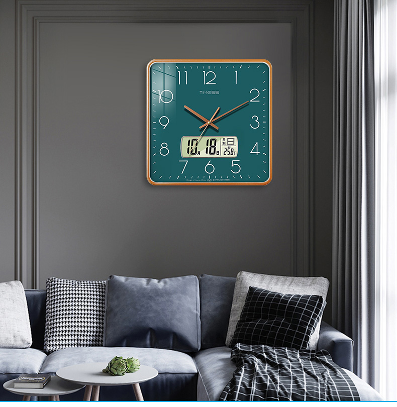 Timess Square Wall Clock, Living Room Clock, Perpetual Calendar, Timepiece, Sweep Second Movement, Quartz Clock, Calendar Wall Clock, 38cm 4