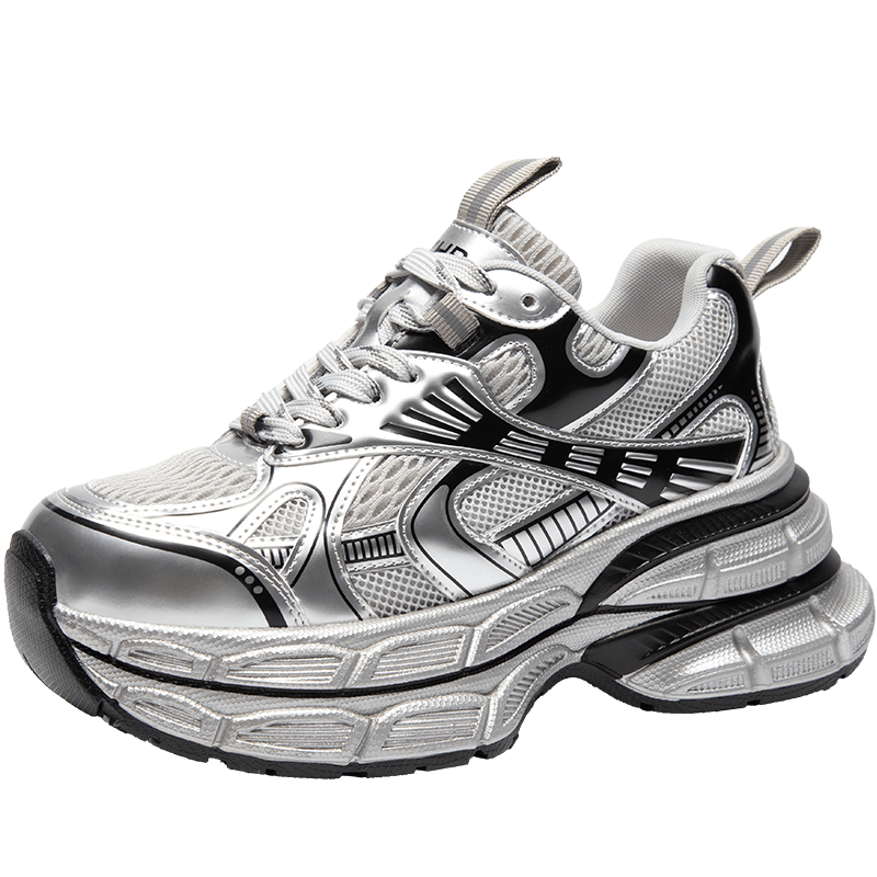 ZHR Dad Shoes for Women, Retro Trendy Thick-Soled Height-Increasing Casual Couple Shoes, JT67 Silver, Size 37