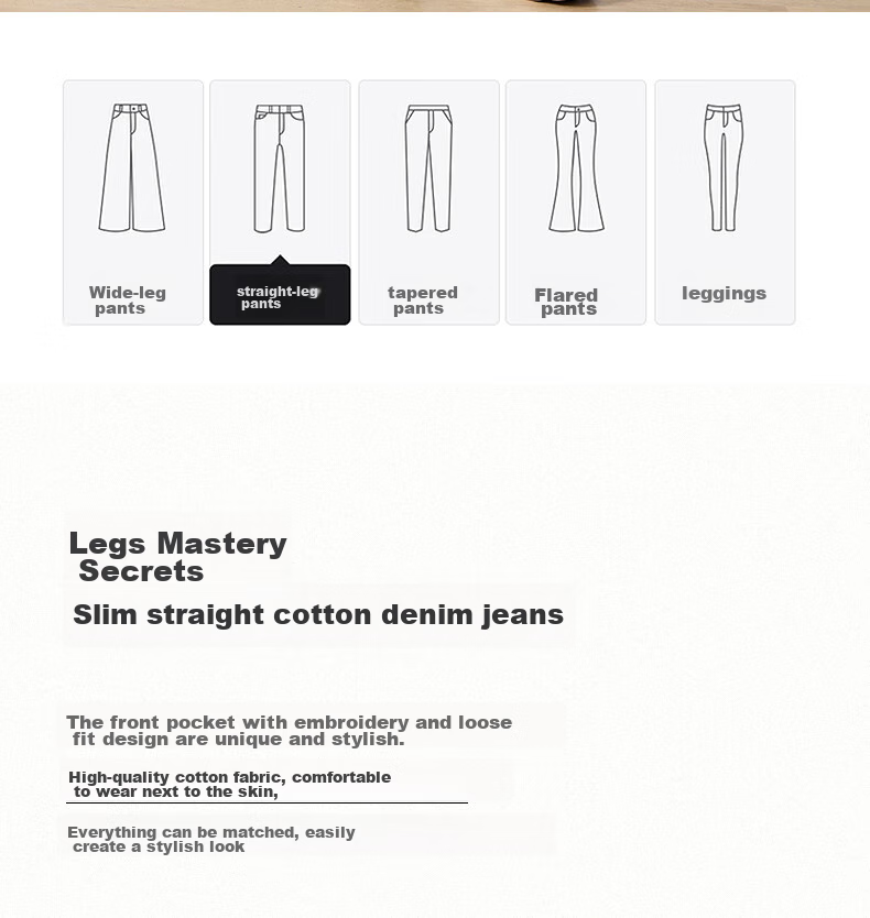 LangSha Straight-Leg Jeans for Women, Spring And Autumn High-Waisted Loose-Fitting Slimming Chinese-Style National Fashion Embroidered Narrow Wide-Leg Pants 2