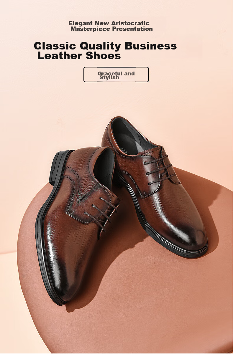 HLA Leather Shoes for Men, Business Formal Wear, Comfortable Wedding Groom Derby Shoes HAAPXM2FBA242, Brown, Size 42 1