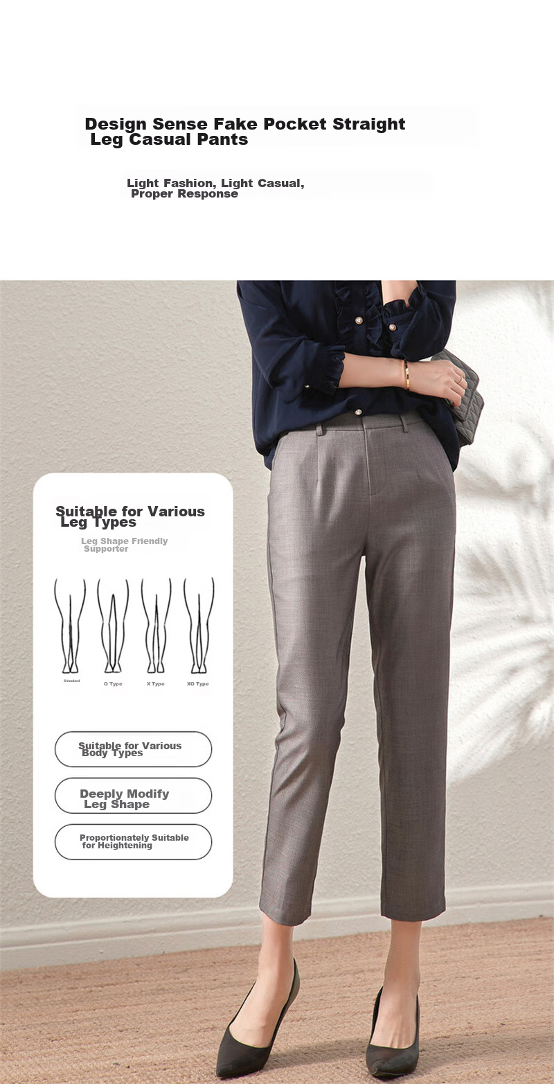 Dme Cropped Pants for Spring And Autumn, New Straight-Leg Suit Pants with Fake Pockets, Casual Trousers for Women, Khaki, S 15