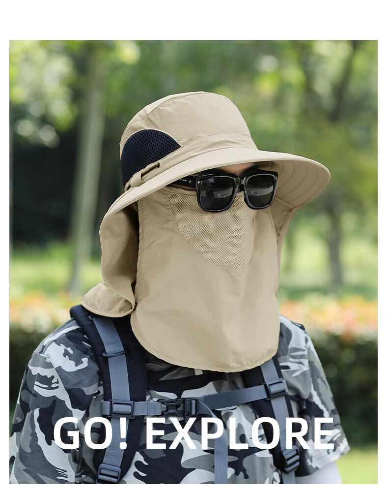 Huili Sun Hat for Men, UV Protection Face Covering Hat, Outdoor Neck Guard Fishing Straw Hat, Simple Fisherman Hat 13