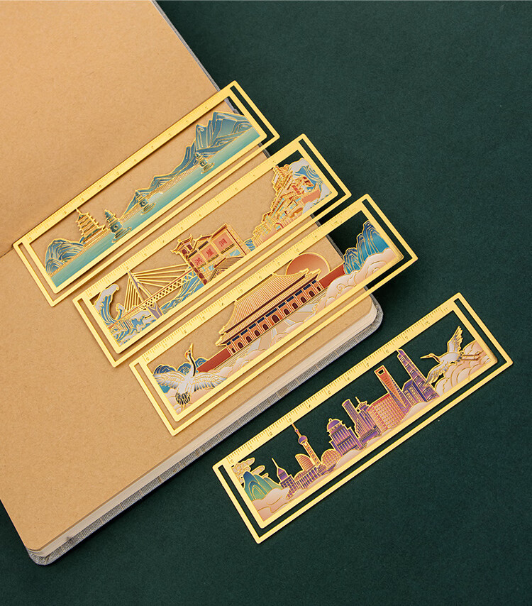 TIANSE Brass Straight Ruler Bookmark Gift Box, Classical Chinese Style Hangzhou Tour Souvenir, Memento Gift for Teachers' Annual Meeting, Cultural Creative Birthday Present TS-5890 West Lake 11