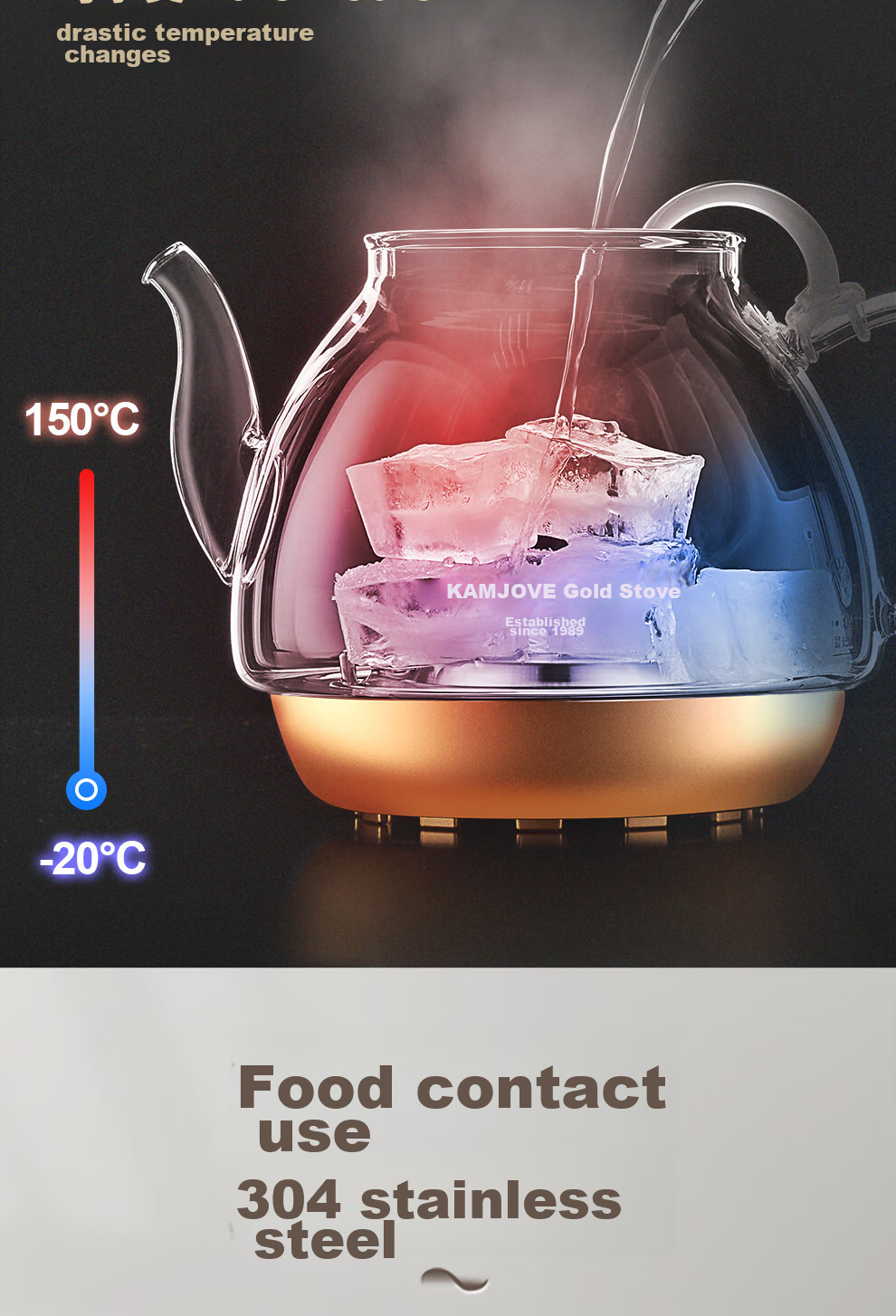 KAMJOVE Hot Press Spray Tea Maker, Teapot for Brewing Tea, Tea Set, 0.8L Glass Health-Preserving Tea Pot, A-96 13