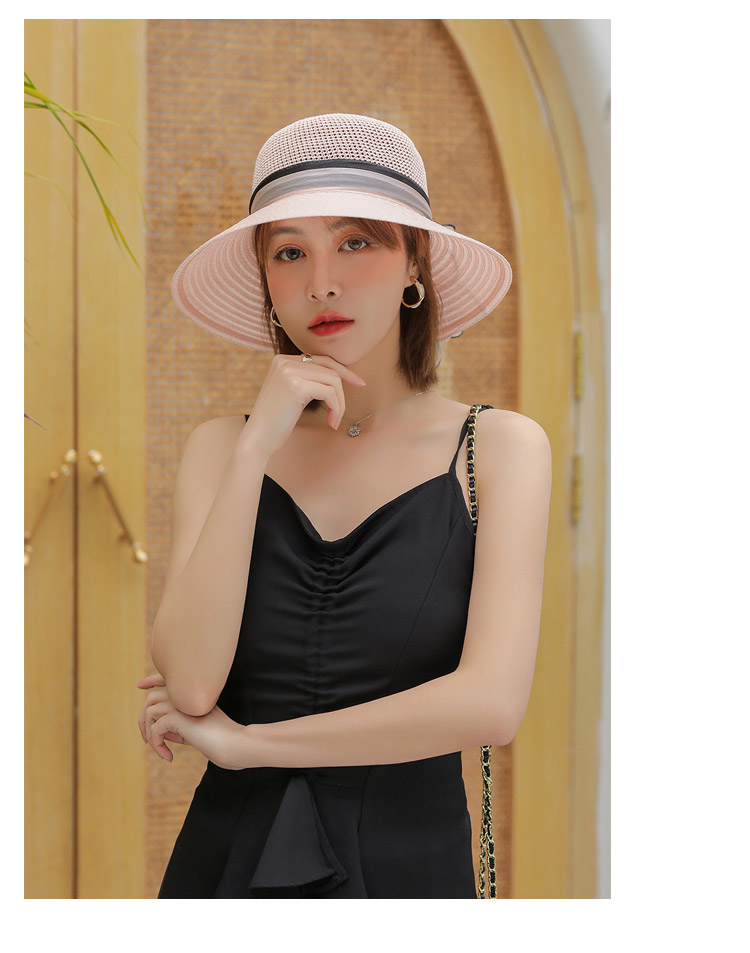 GLO-STORY Organza Women's Sun Protection Hat Lace Pearl Elegant Breathable Straw Top Fisherman Hat for Outings 20