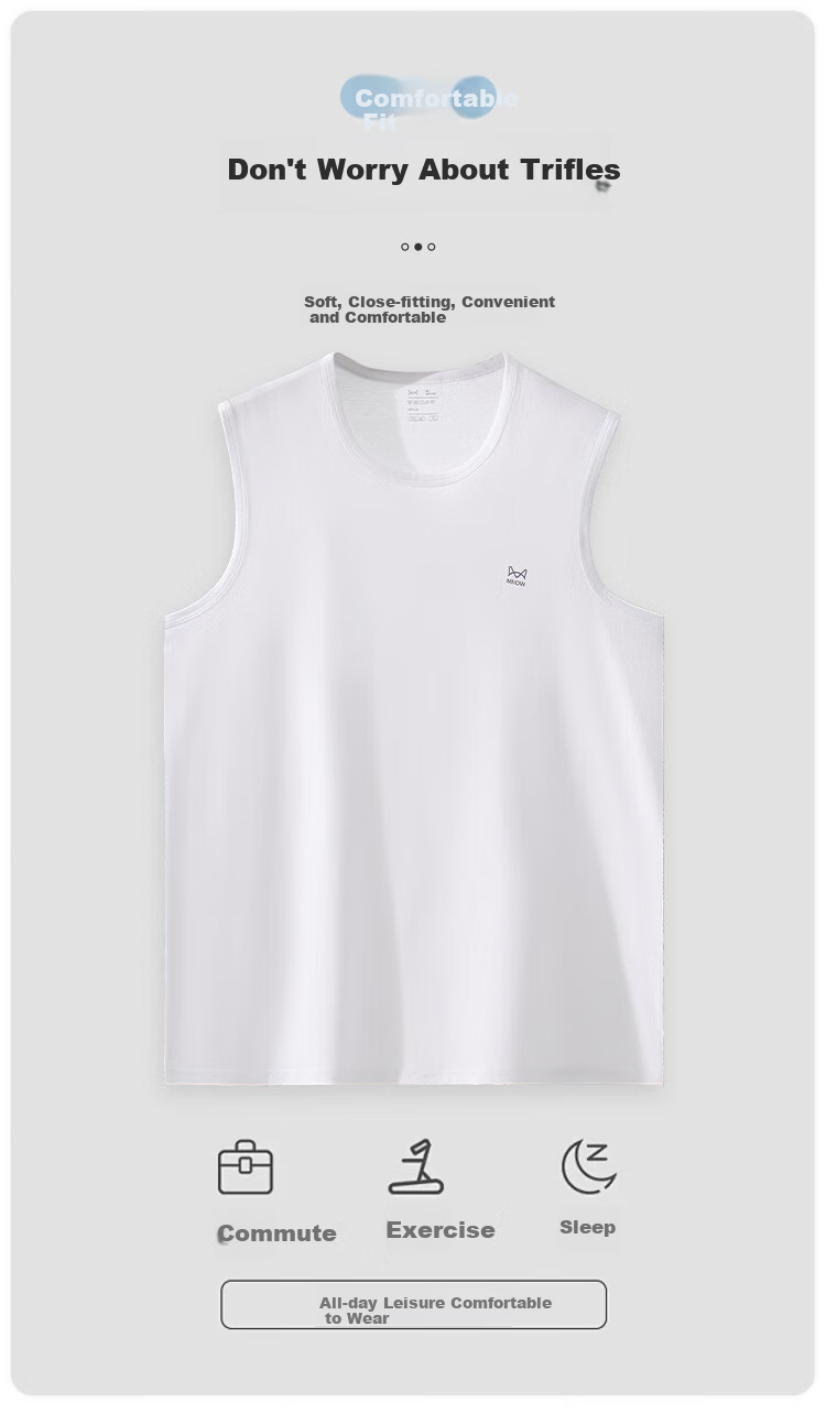 MiiOW Wide-Shoulder Tank Top for Men, Sleeveless T-Shirt, Pure Cotton Antibacterial Undershirt, Round Neck Spring And Autumn Undershirt, Breathable, 3XL 9