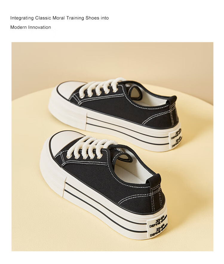 ZHR Canvas Shoes for Women, Round Toe Lace-Up Thick-Soled Women's Shoes, Simple Versatile Casual Shoes, CS33 Black, Size 37 12