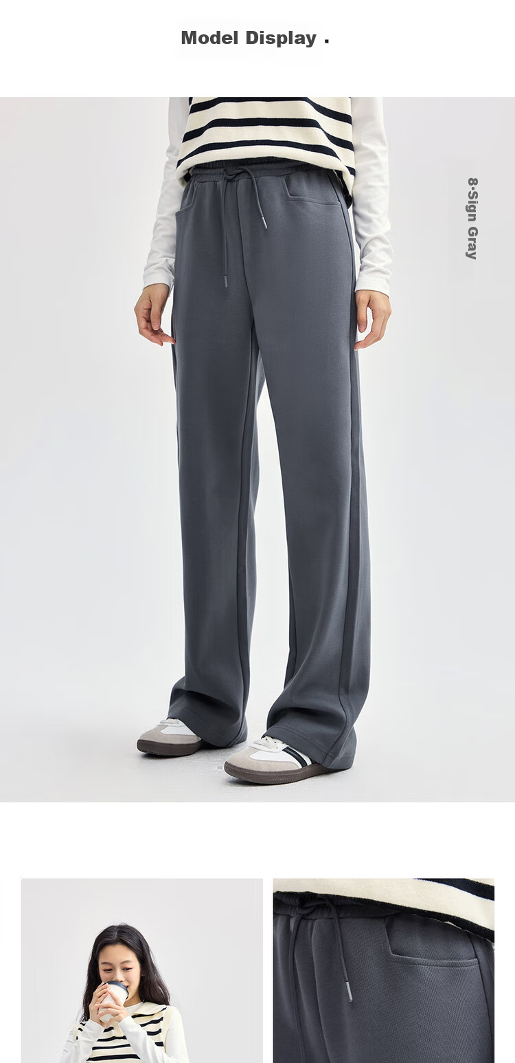 Giordano Women's Sweatpants, Flowy Glutinous Rice Pants with Straight Pockets, Elastic Waist Soft And Chewy Long Pants 05414854 8