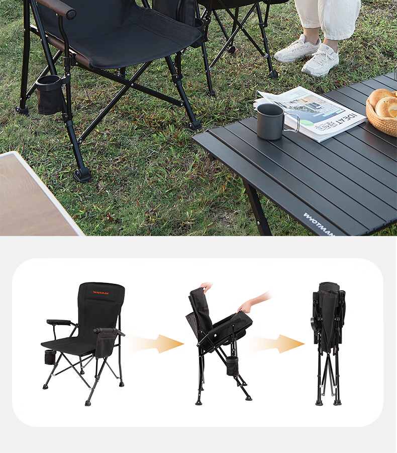 Woteman Outdoor Folding Chair with Armrests, Fishing Stool, Camping Equipment, Portable Table And Chair, Sketching Chair, 76372 10