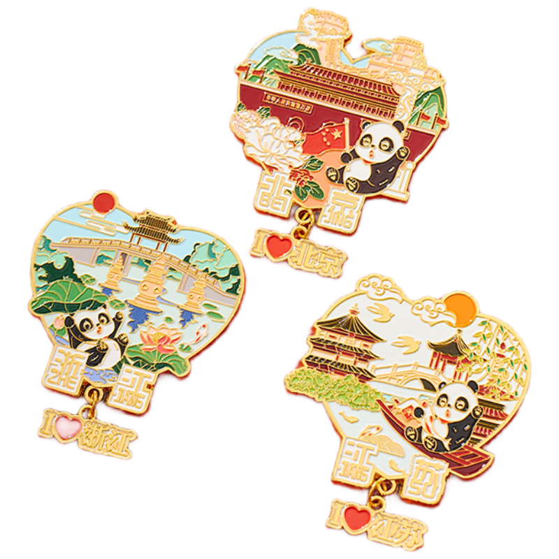 Ouliwen Refrigerator Magnet, Decorative Sticker, Creative Computer Display Board, High-End Alloy Travel City Trendy Graduation Season Gift, Chinese Style Panda, Jiangsu