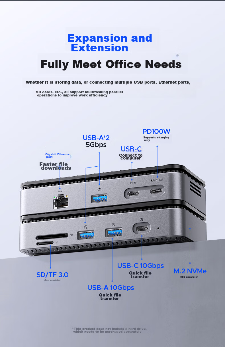 ORICO Hard Drive Enclosure Expansion Dock, Type-C to Ethernet Port M.2 NVMe SSD Portable Hard Drive Enclosure, USB3.2 High-Speed Compatible with MacBook Expansion Dock (No Hard Drive) M2P7 2