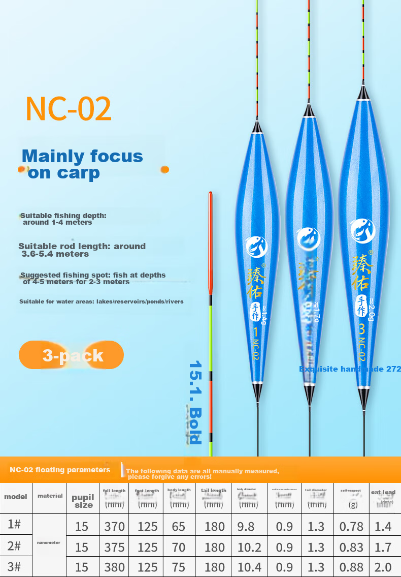 Grsaed Three-Pack NC02 Nano Fishing Float, Highly Sensitive And Eye-Catching, for Crucian Carp And Carp, Wild Fishing Lake Reservoir Mixed Breeding Float Set 12