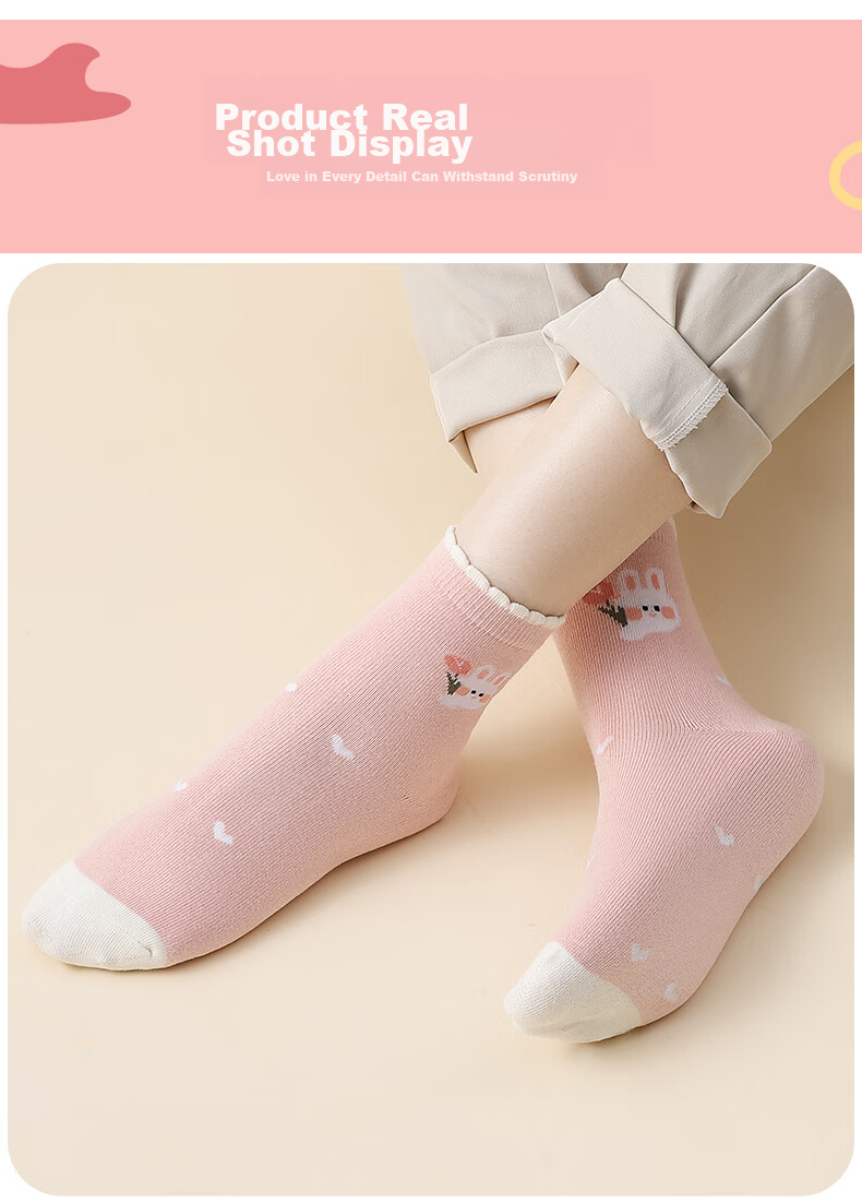 LangSha Children's Socks for Girls, Spring Autumn Winter Mid-Calf Socks, Elastic Soft Comfortable Cotton Socks for Girls And Babies, 5 Pairs Pack 11