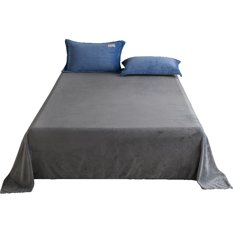 Hengyuanxiang Milk Velvet Bed Sheet, Single Piece, Winter Coral Velvet Bed Cover, Flannel Bedspread, Thickened, 160*230cm, Gray