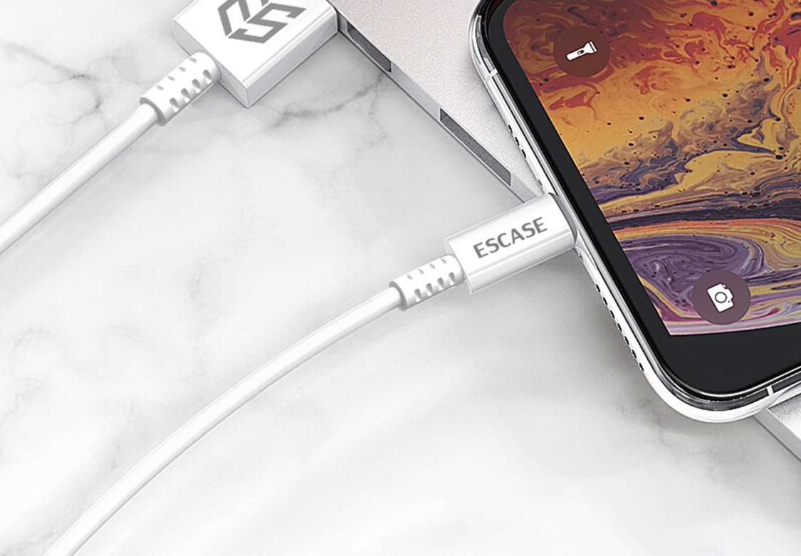 ESCASE Apple Data Cable, IPhone 14 Pro/13/11/12 Fast Charger Cord, Suitable for 6S/7/8 Plus, PET Anti-Kinking, IPad Air/Pro, White 18