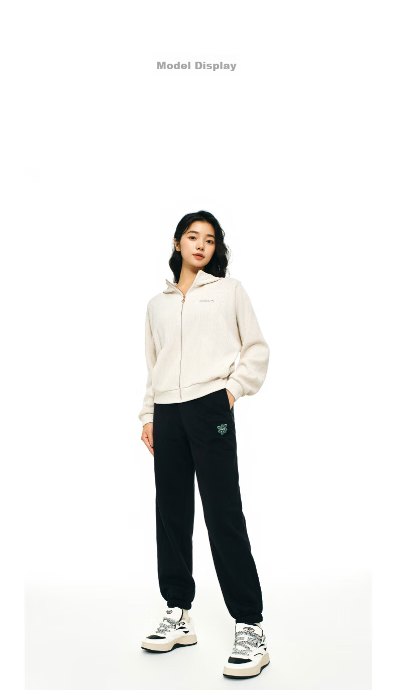 ANTA Snow Owl Fleece-Lined Knit Jogger Pants Women's Winter Casual Warm Trousers College Sports Pants 39
