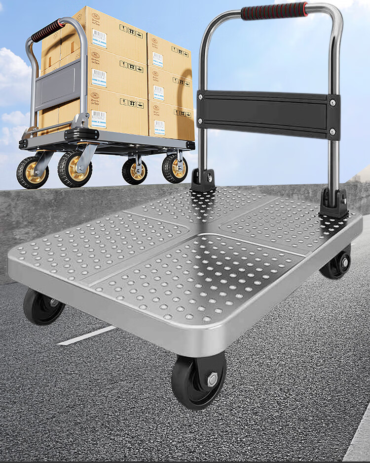 Paiying Steel Plate Flatbed Cart, Small Push Cart, Cargo Trolley, Hand Truck, Small Trailer, Folding Transport Cart, 70*42cm 2