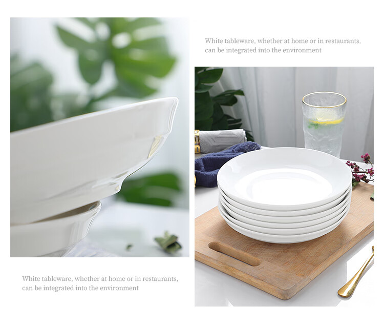 Taixinxing, Set of 4, 8-Inch 20.3cm, Underglaze Ceramic, Household White Porcelain Plates, Deep Dishes for Soup And Food 8