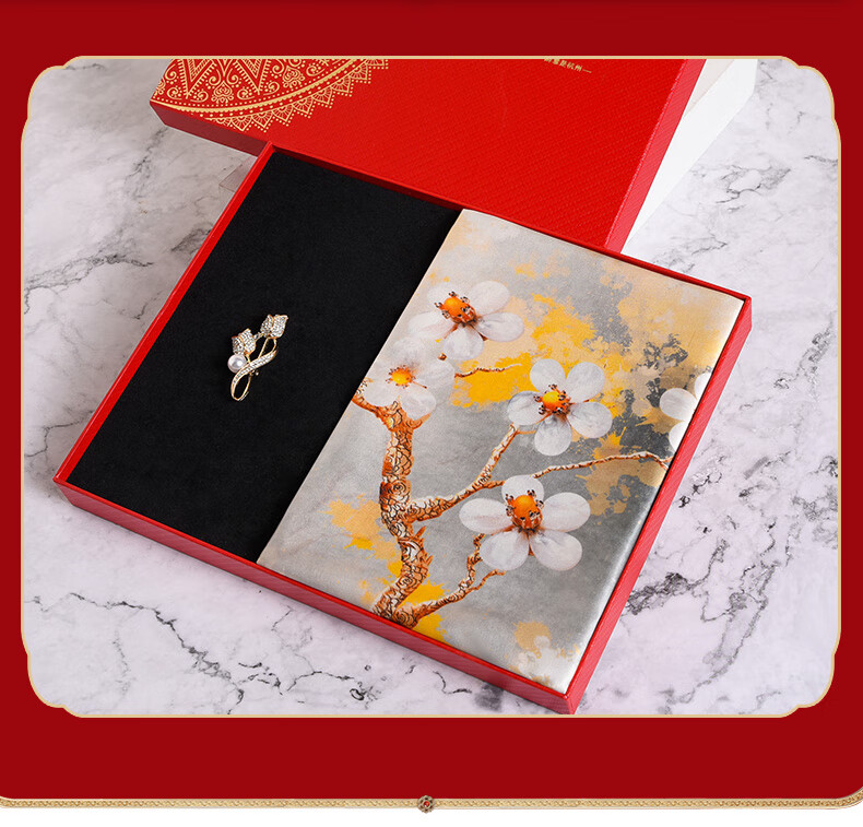 Hangsilu Silk Scarf, Women's Brooch Set, Shawl, Mulberry Silk, Birthday Gift, High-End Mid-Autumn Festival Gift for Mom, Wife, Elders 1