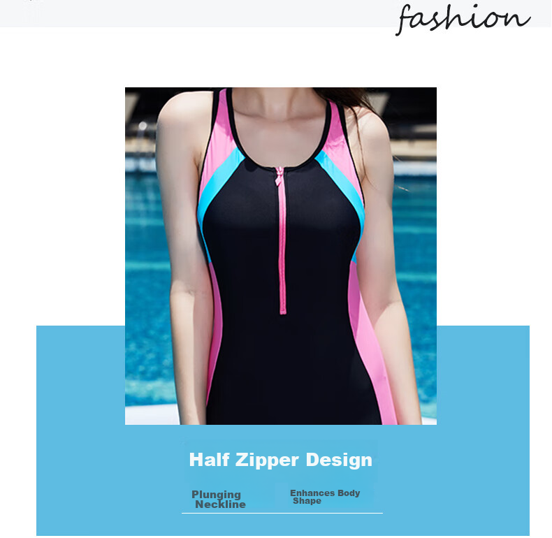 YINGFA Casual Boyshort Swimsuit for Women, Solid Color Patchwork Zipper Slim-Fit Athletic One-Piece Swimwear for Hot Springs And Sports 9