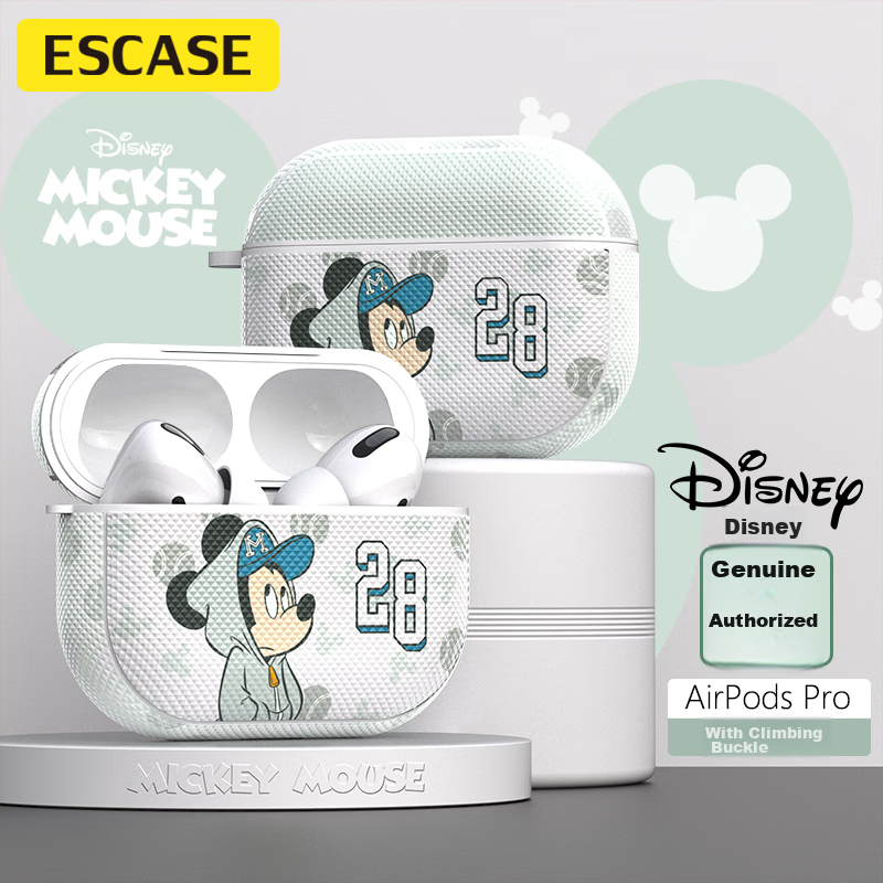 ESCASE Disney Mickey Mouse AirPods Pro Case Cartoon Wireless Silicone Soft Texture Trendy Creative Personalized Earphone Cover for Men, 2022 Gray Model