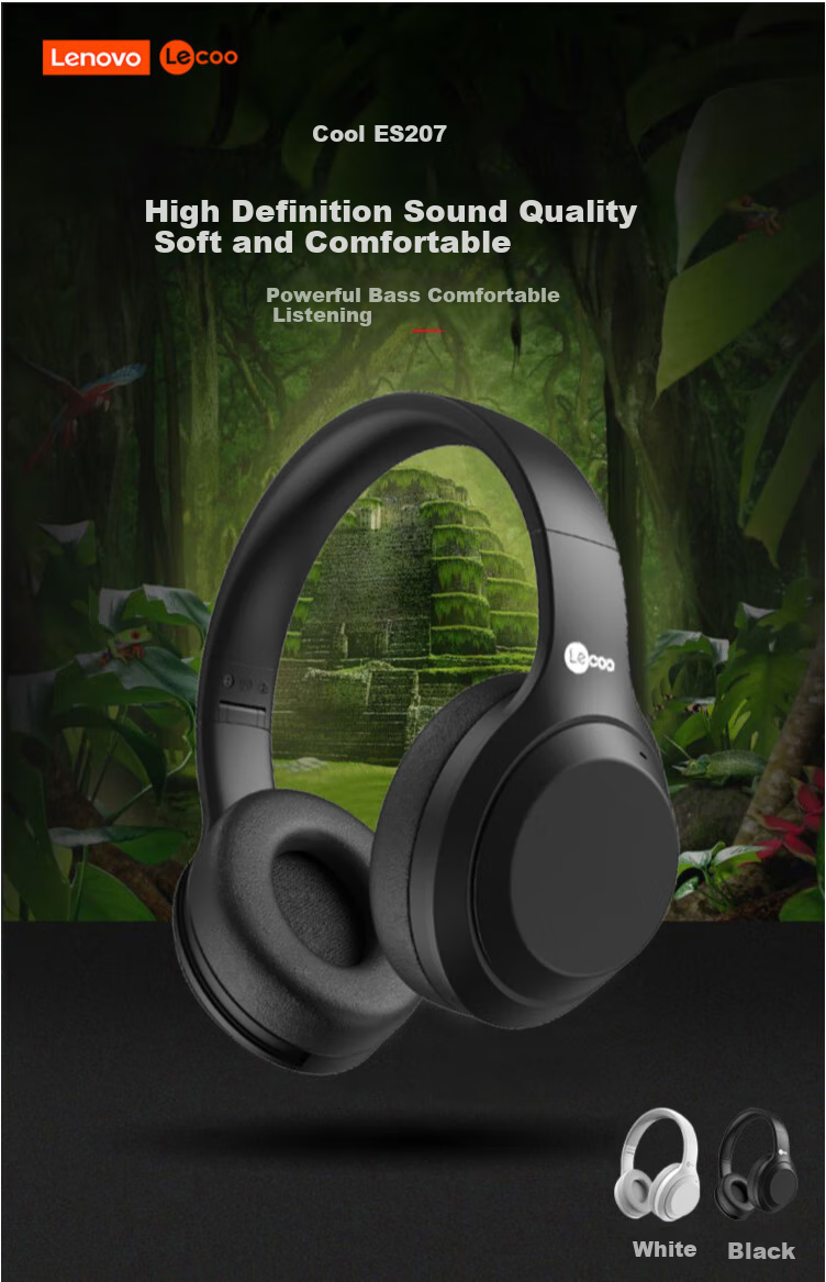 Lenovo Lai Ku Wireless Headset ES209, Over-Ear Headphones with Microphone, Lightweight Foldable Bluetooth Bass Gaming Sports Headset, E-Sports Gaming Music Computer Universal, Black 1