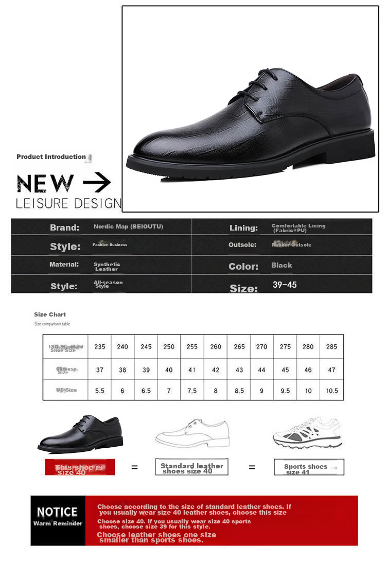 BEIOUTU Men's Formal Shoes, Business Casual Shoes, Comfortable Lace-Up Wedding Leather Shoes for Workplace, 1781 Black, Size 39 3